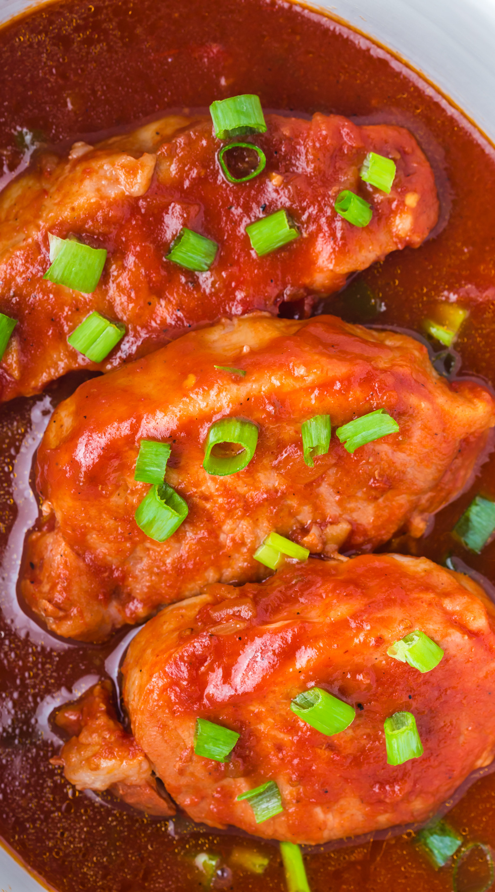 long image of slow cooker bbq pork chops.