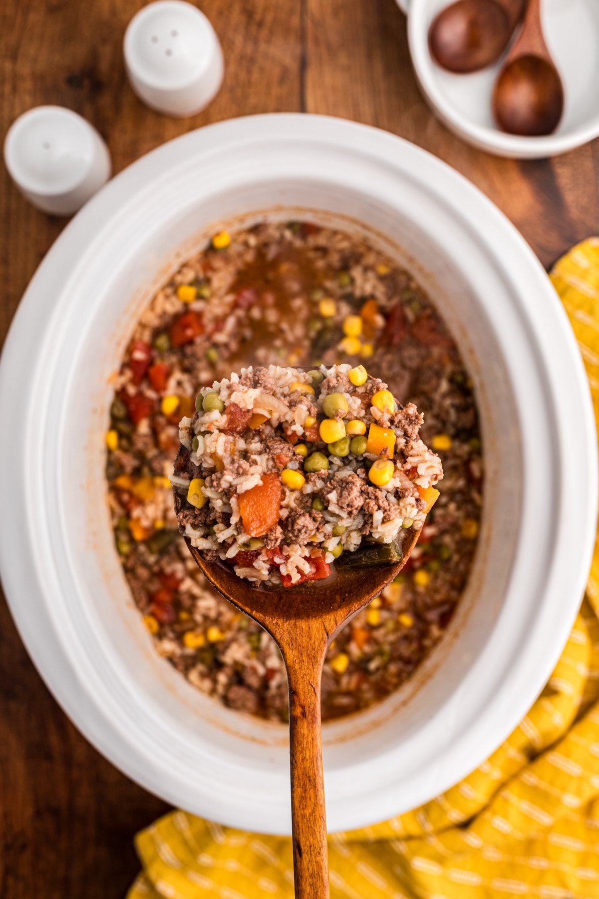 scooping out some busy day soup from a slow cooker.