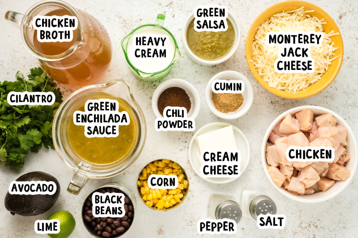 ingredients for slow cooker enchilada soup on a table.

