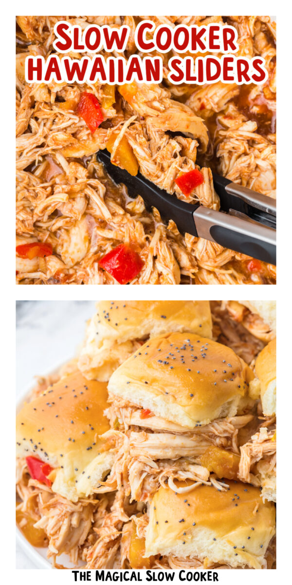 two images of slow cooker hawaiian sliders with text overlay.