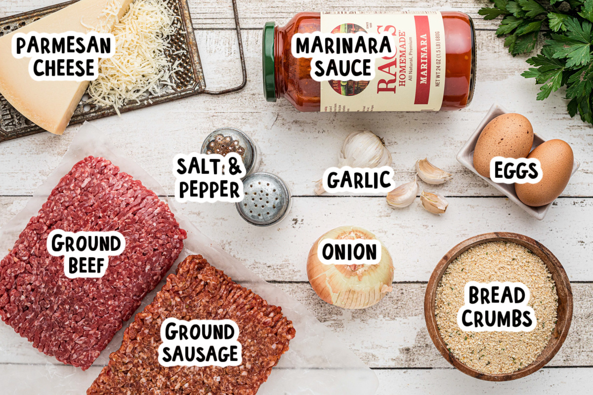 ingredients for slow cooker Italian meatloaf on a table.