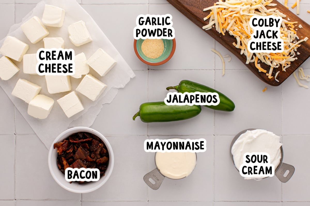 ingredients for slow cooker jalapeno popper dip on a table.