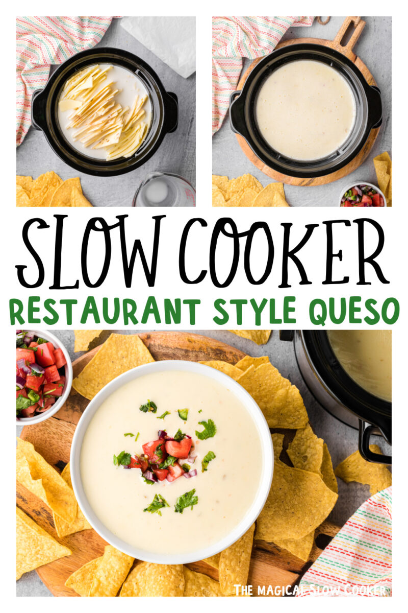 two images of slow cooker restaurant style queso for pinterest.