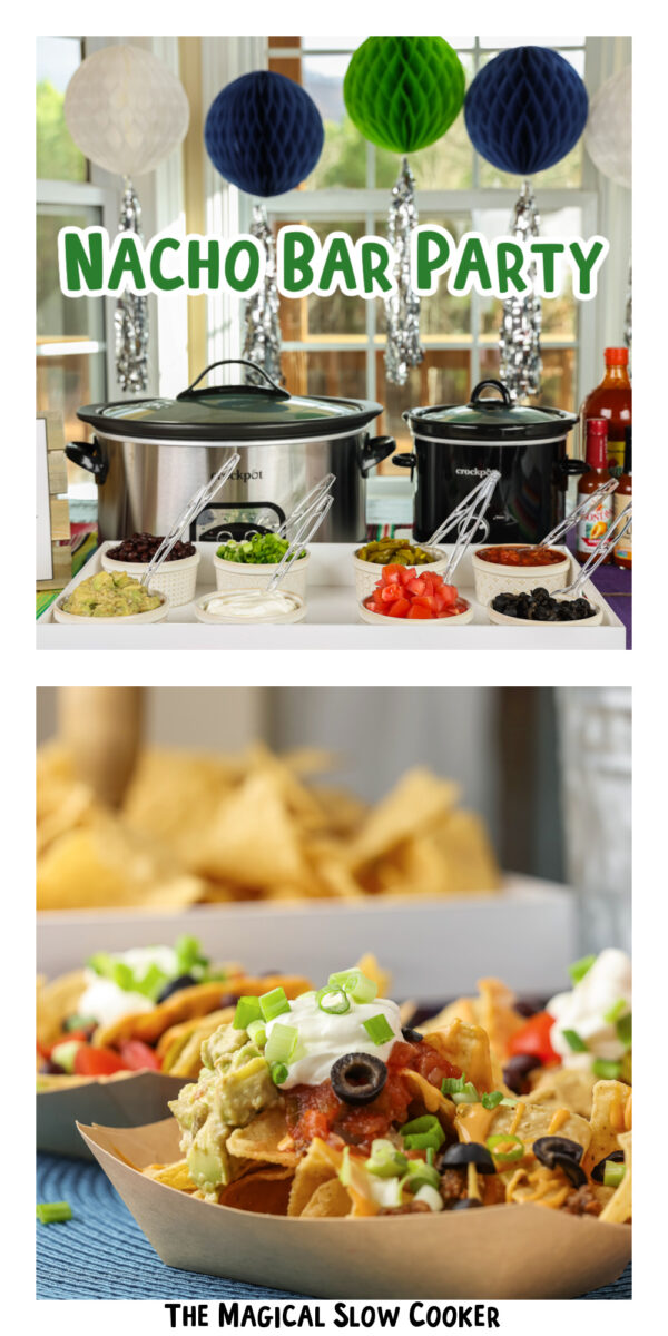 2 images of nacho bar with text overlay.