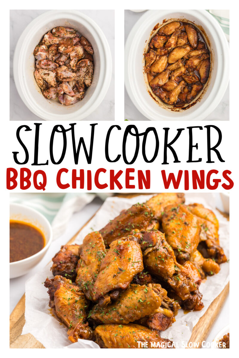 three images of slow cooker bbq chicken wings for pinterest.
