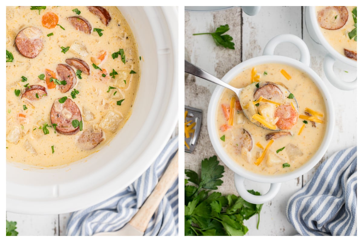 Slow Cooker Cheesy Potato Kielbasa Soup
