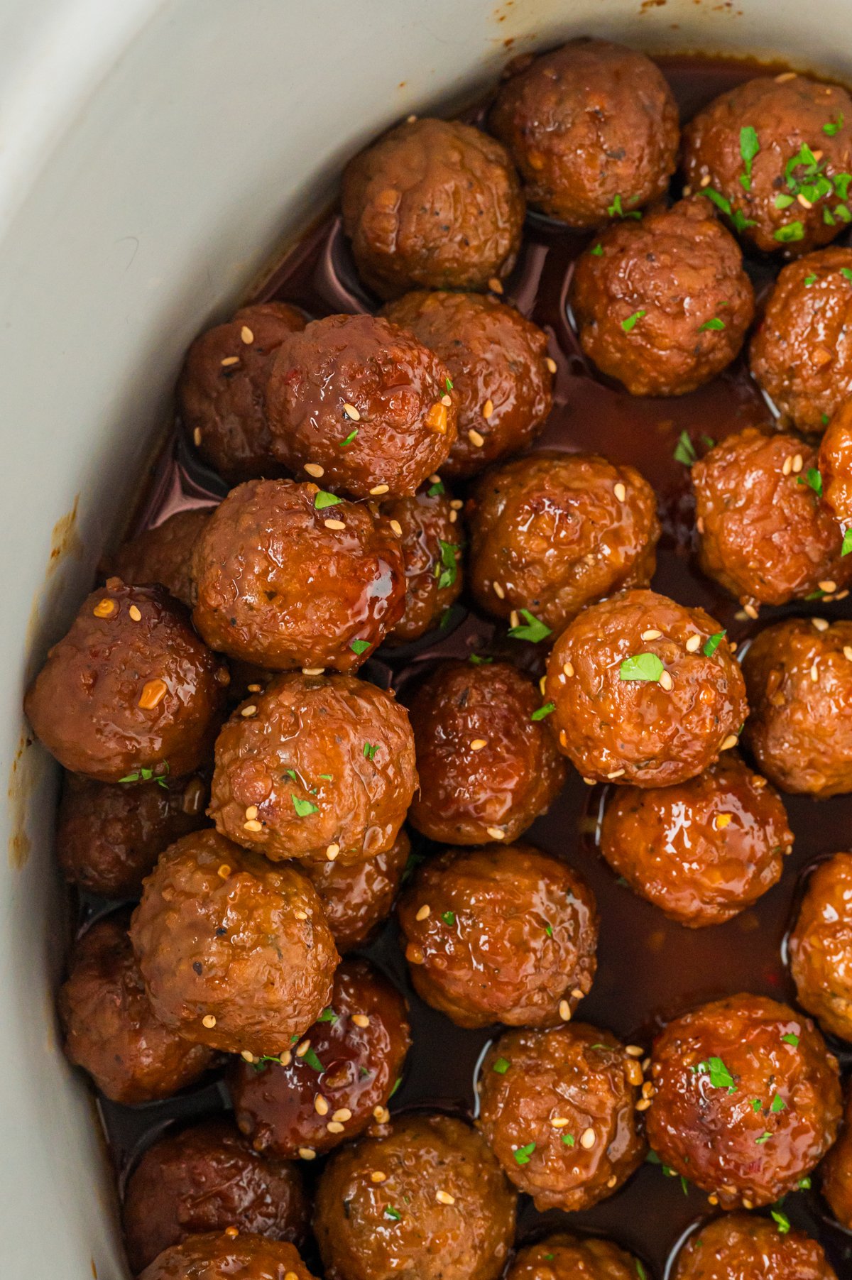 honey garlic meatballs in a slow cooker.