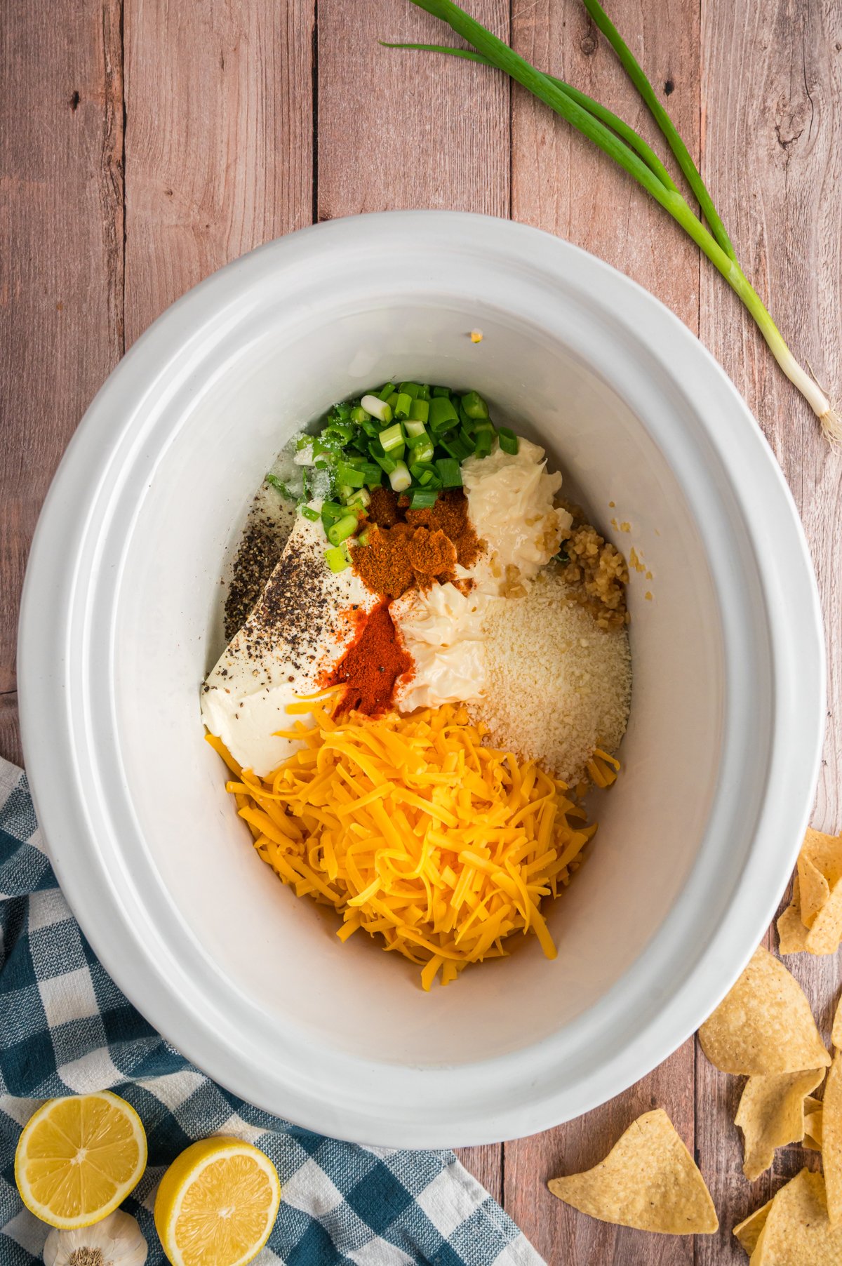 ingredients for shrimp dip in a slow cooker.