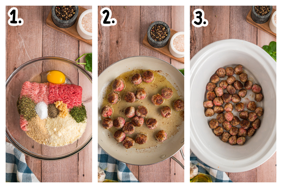 three images showing how to make slow cooker italian wedding soup.