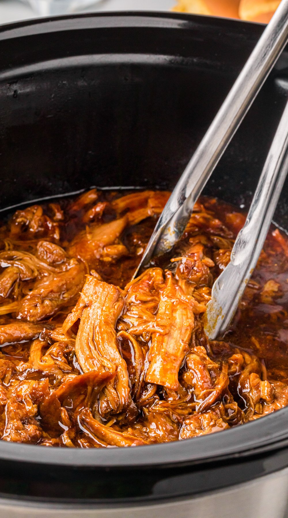 long image of slow cooker root beer pulled pork.