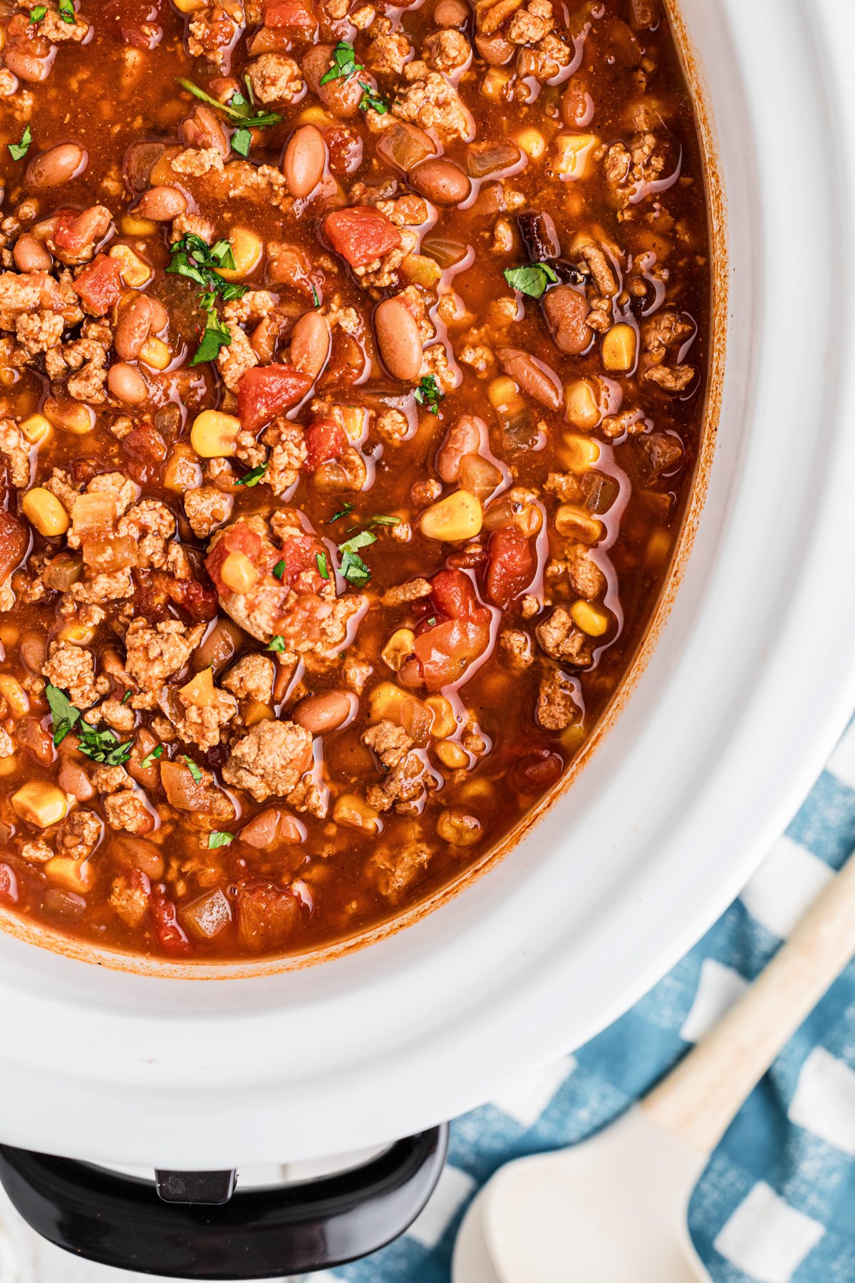 turkey chili in a slow cooker.