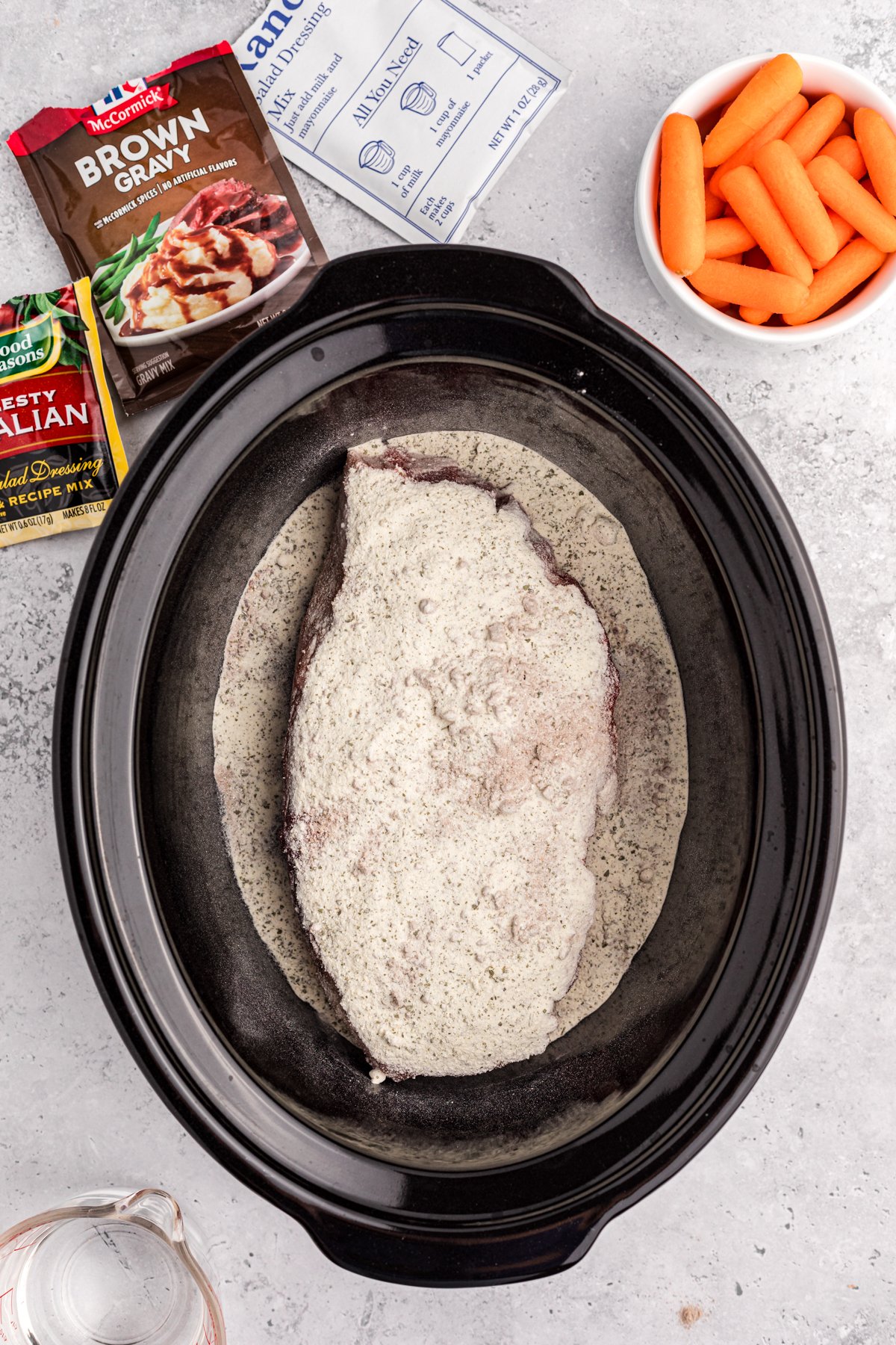 3 packets sprinkled over the pot roast.