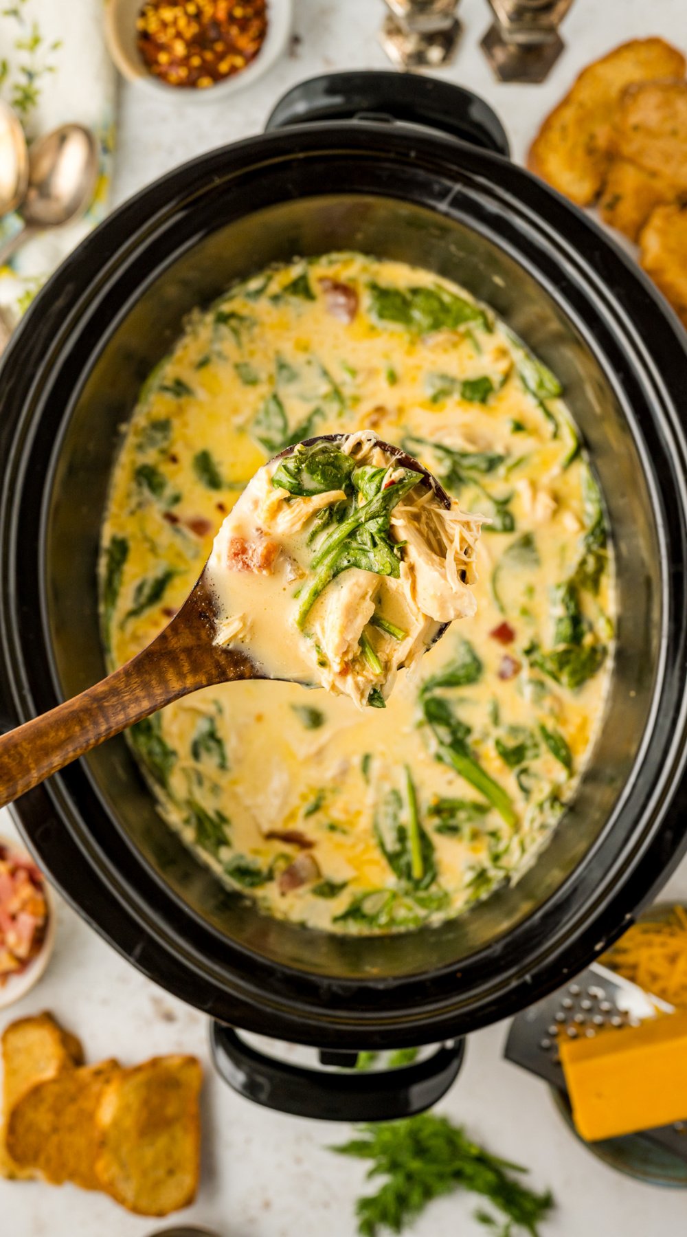 long image of slow cooker crack chicken soup.