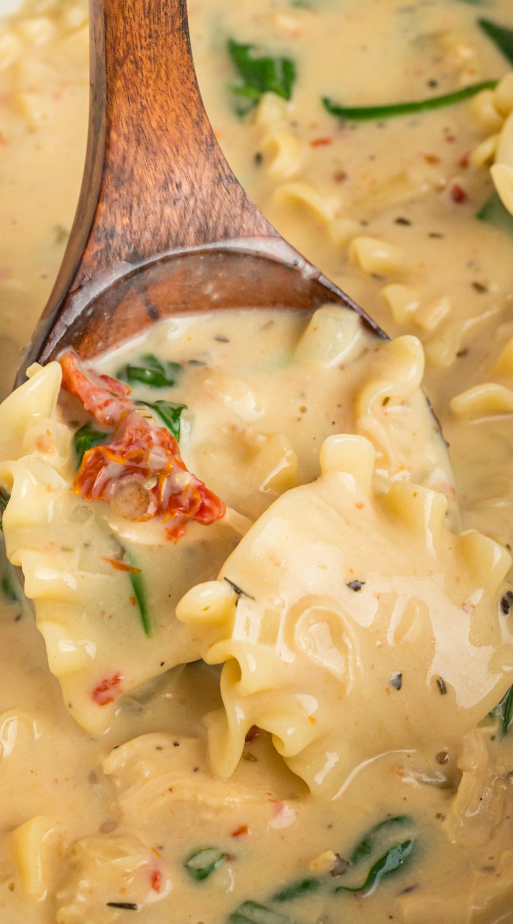 long image of slow cooker white lasagna soup.