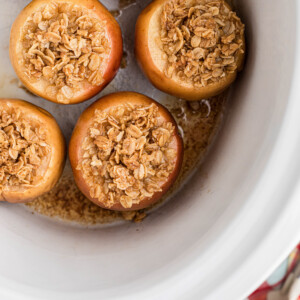 overhead shot of crockpot baked apples.