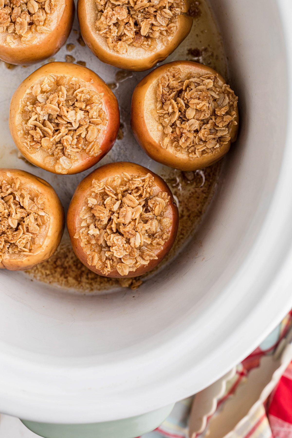 overhead shot of crockpot baked apples.