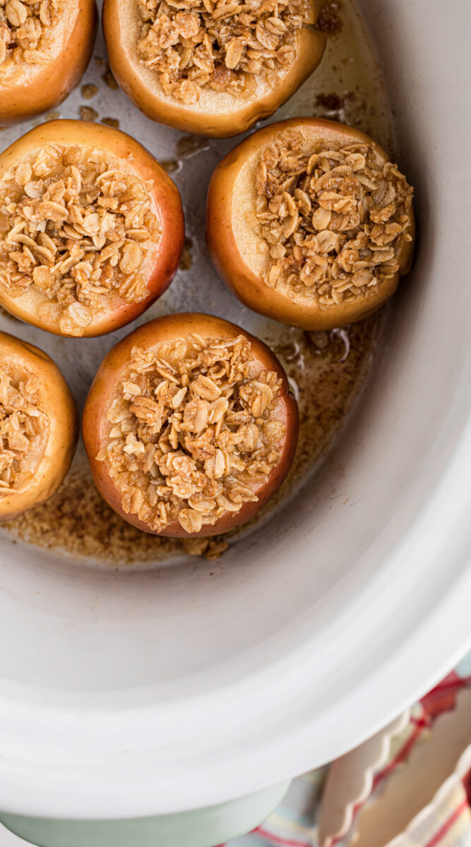 long image of slow cooker baked apples.
