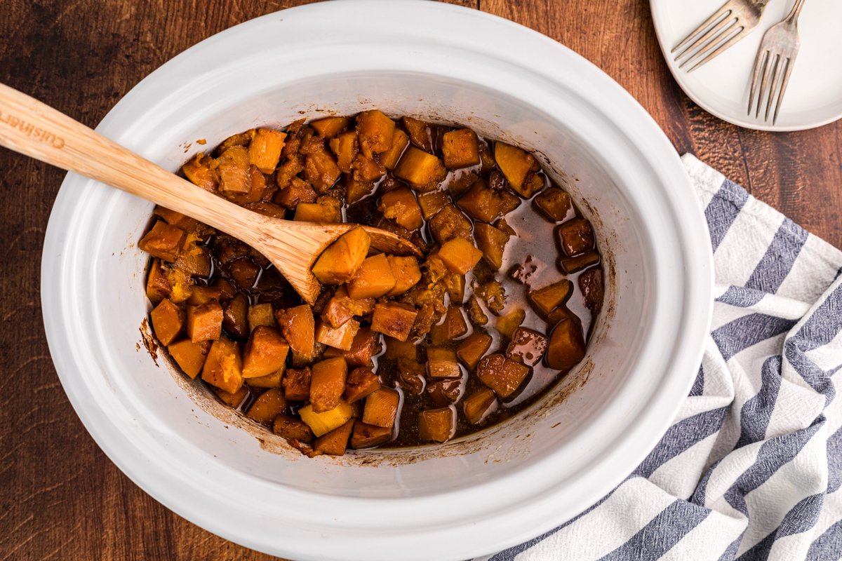 overhead shot of slow cooker butternut squash.