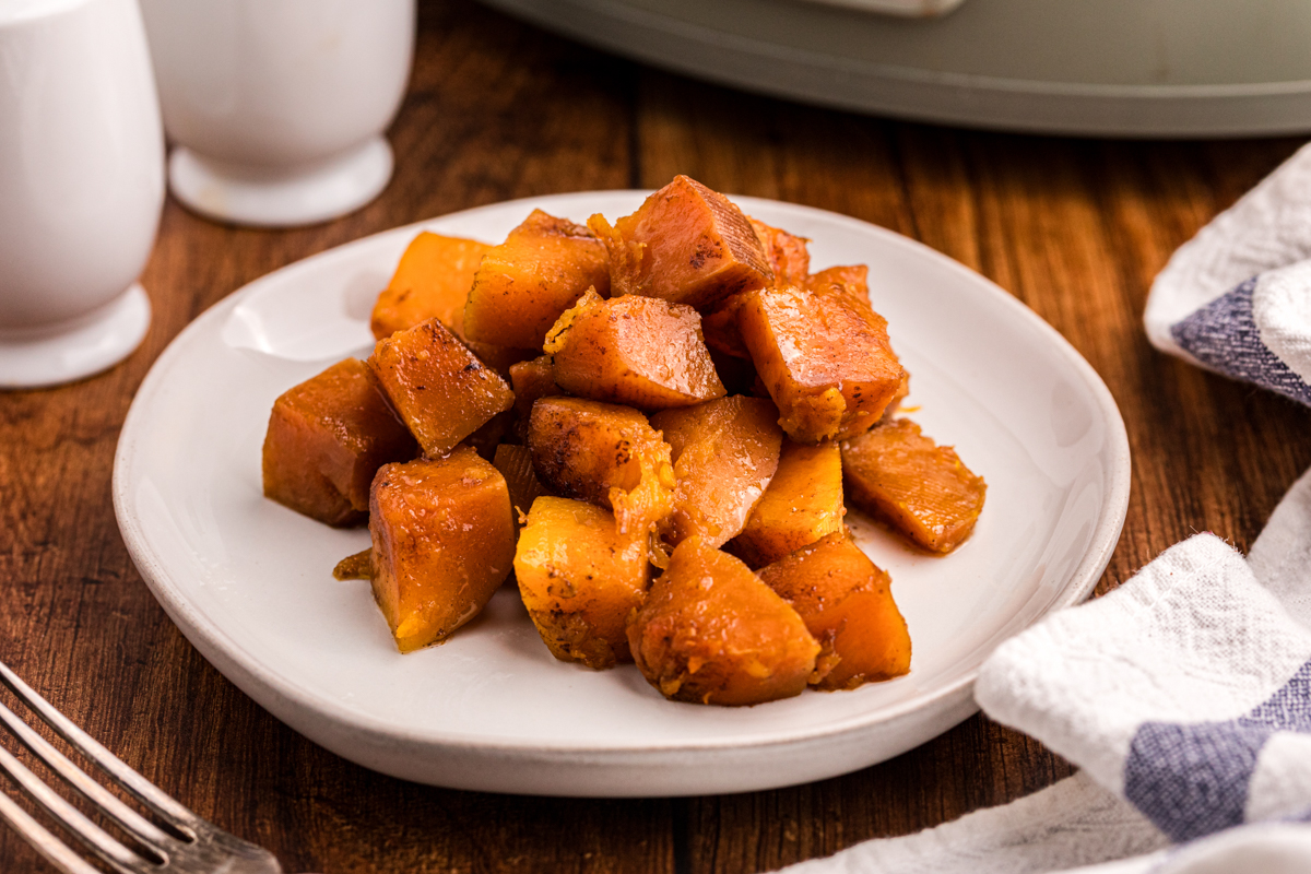 serving of slow cooker butternut squash on a plate.