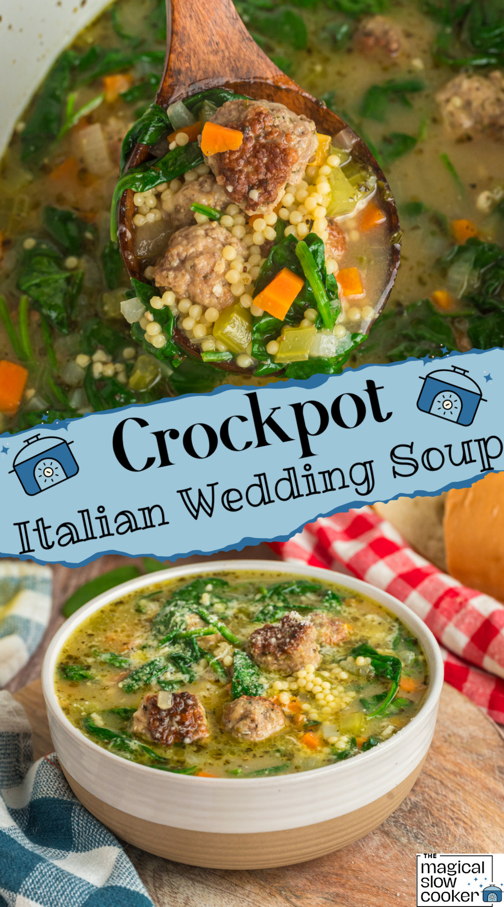 2 images of italian wedding soup.