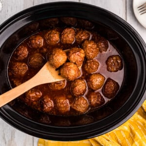 overhead shot of slow cooker jalapeno meatballs.