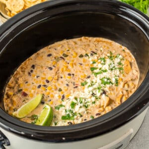 overhead shot of slow cooker street corn chicken.