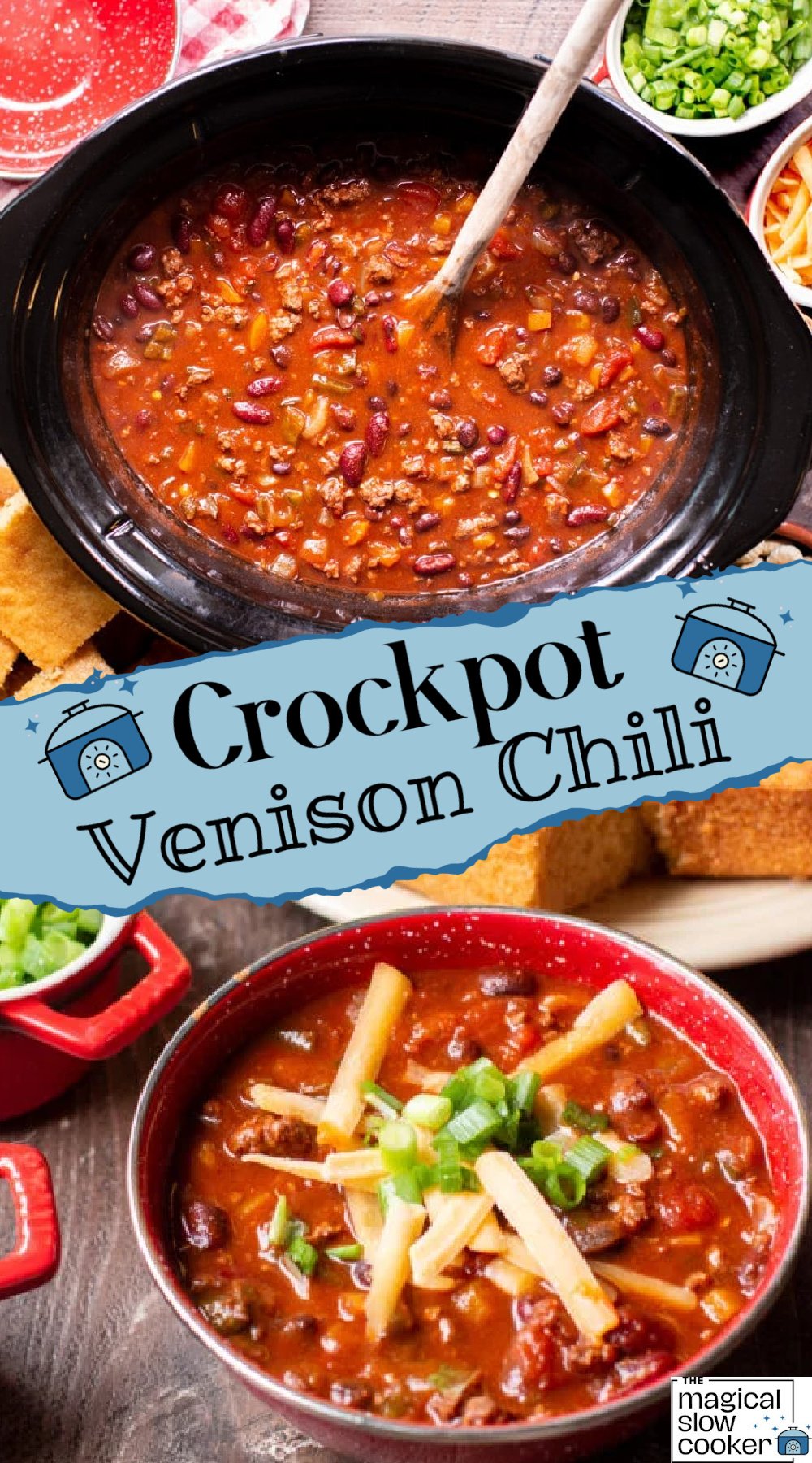 2 images of venison chili.