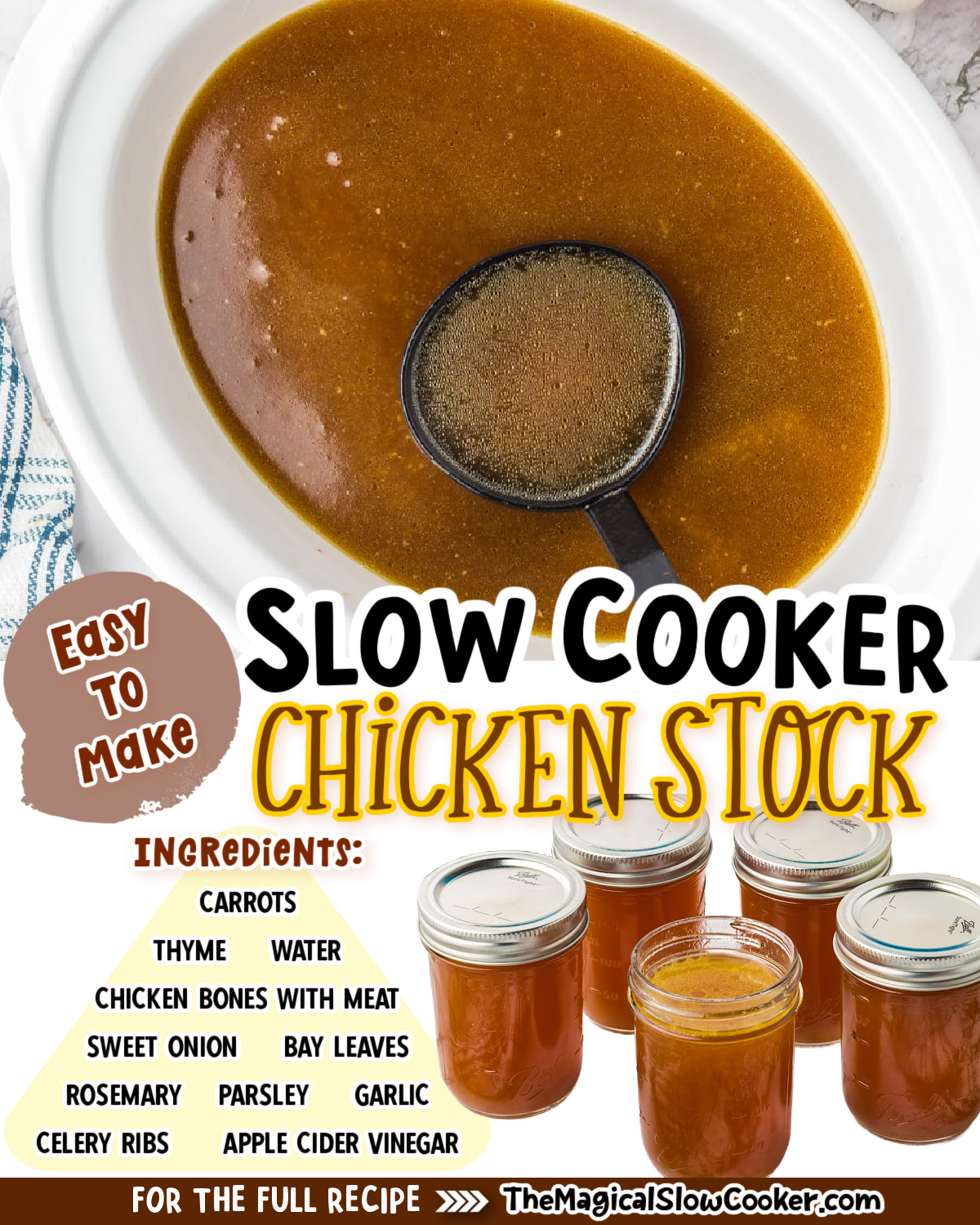 Images of chicken stock with text of what the ingredients are.