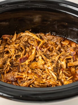 bourbon bacon pulled pork in a slow cooker.