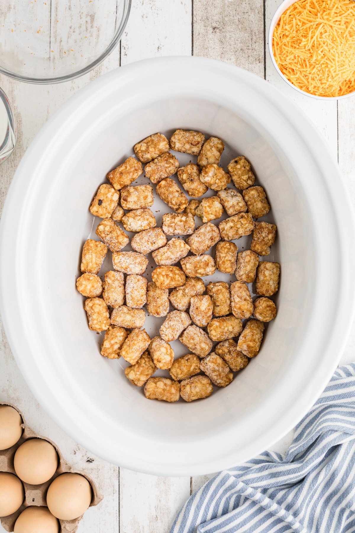 Tater tots in a slow cooker.