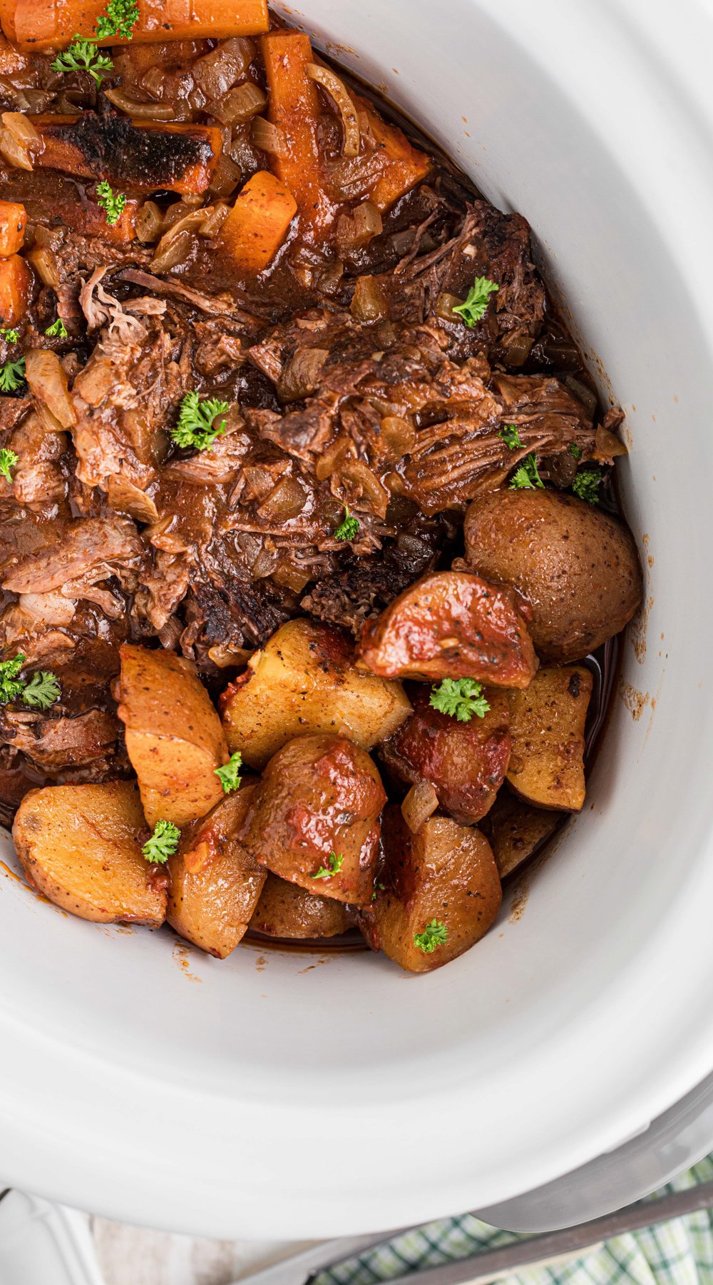 long image of slow cooker italian beef dinner.