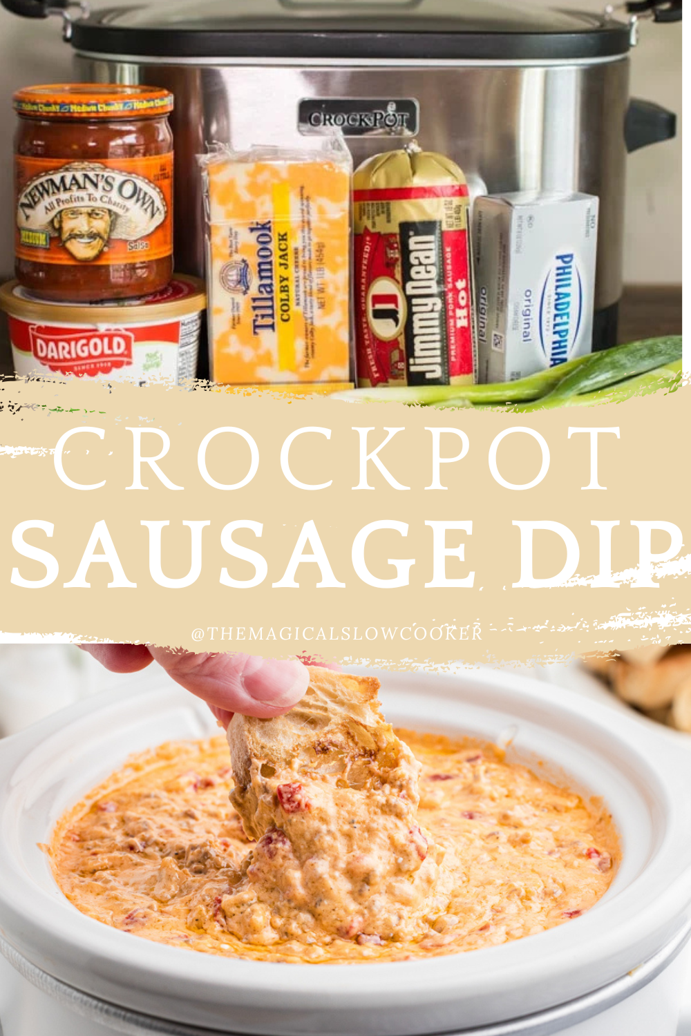 2 images of sausage dip.