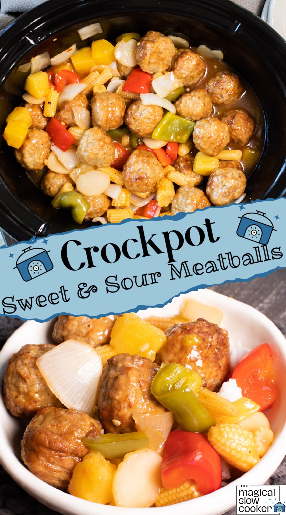 2 images of sweet and sour meatballs.