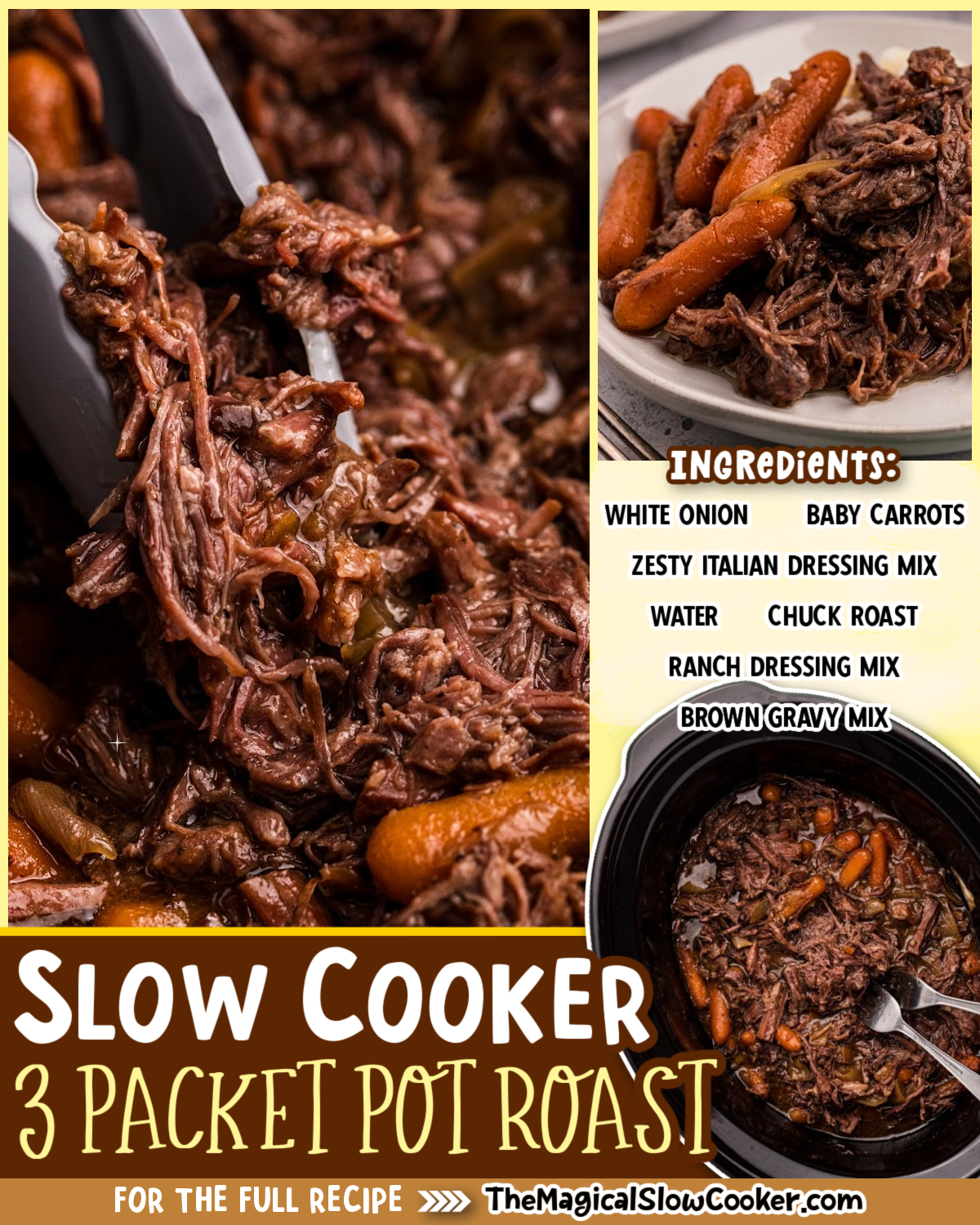 3 packet pot roast photos with text of what the ingredients are for facebook.