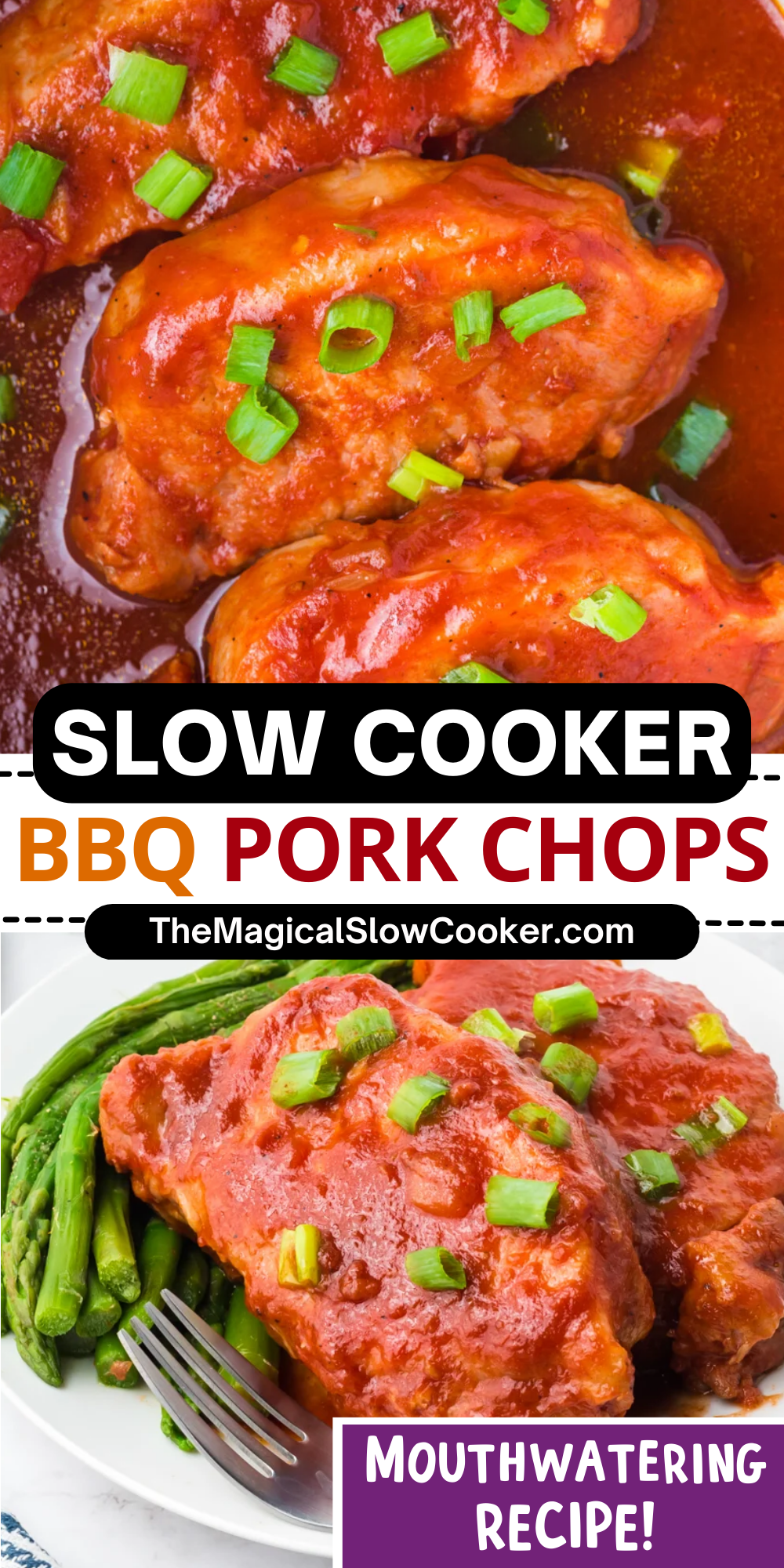 BBQ pork chops photos with text overlay for pinterest.