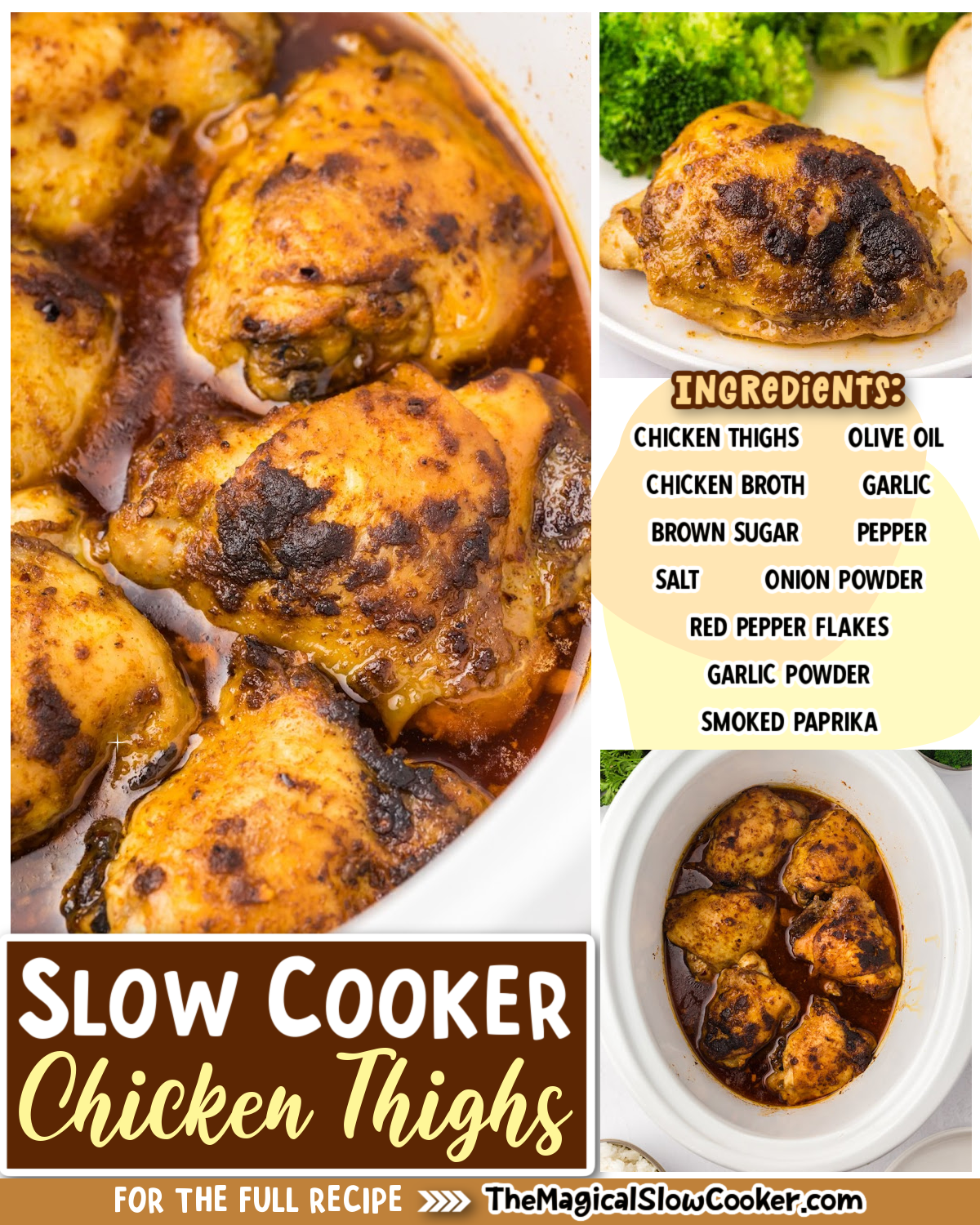 Chicken thigh photos with text of what the ingredients are for facebook.