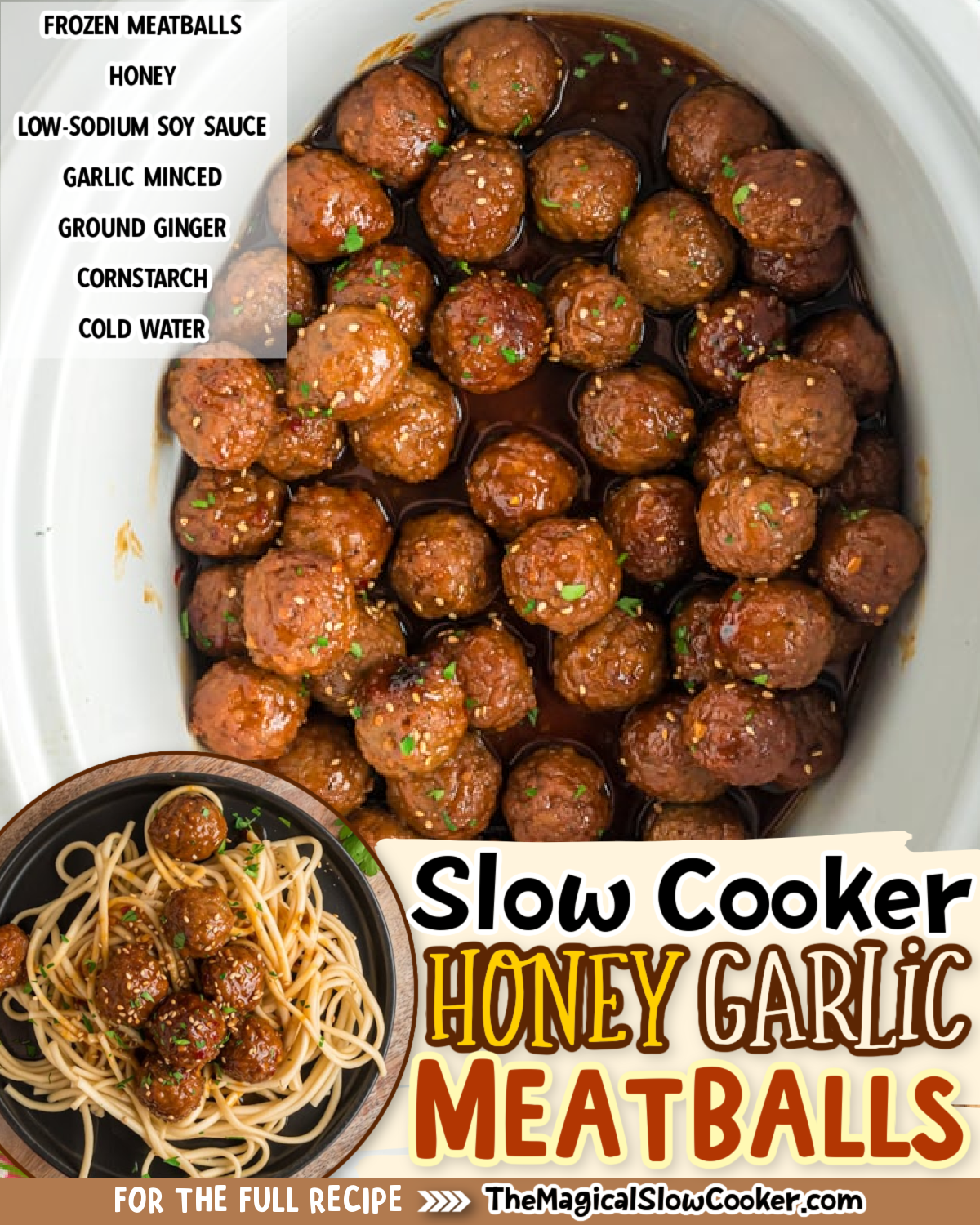 honey garlic meatballs photos with text of what the ingredients are for facebook.