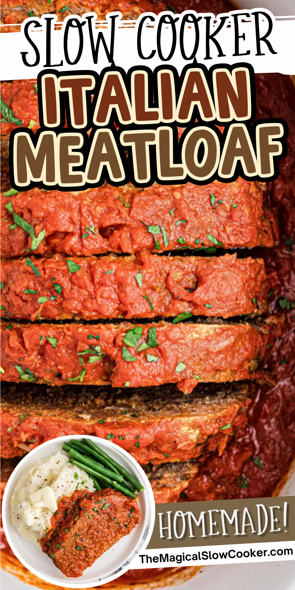 Italian Meatloaf photos with text overlay for pinterest.