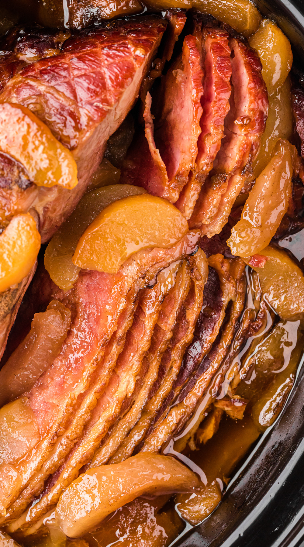 long image of slow cooker apple and clove ham.