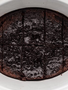 overhead shot of brownies in a slow cooker.