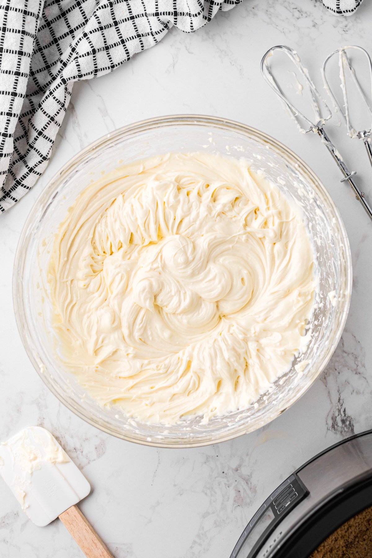 cheesecake filling blended in a bowl.