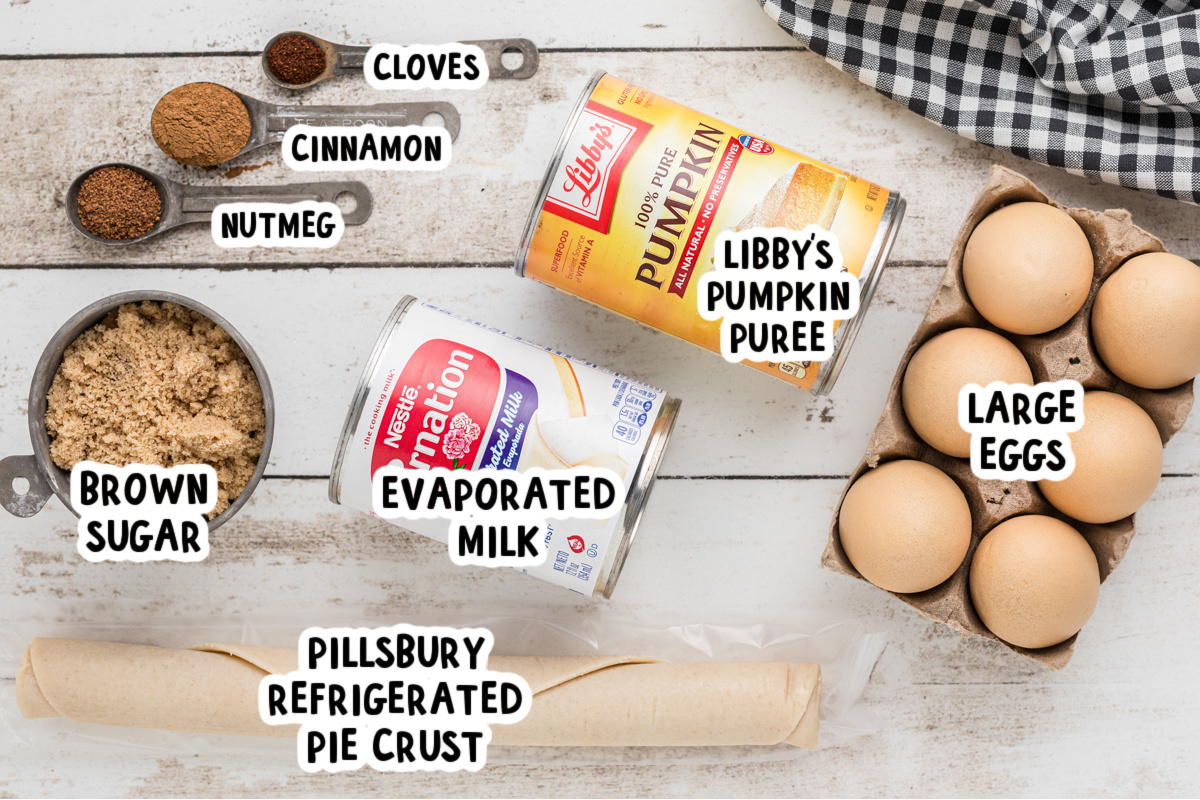 ingredients for slow cooker pumpkin pie on a table.