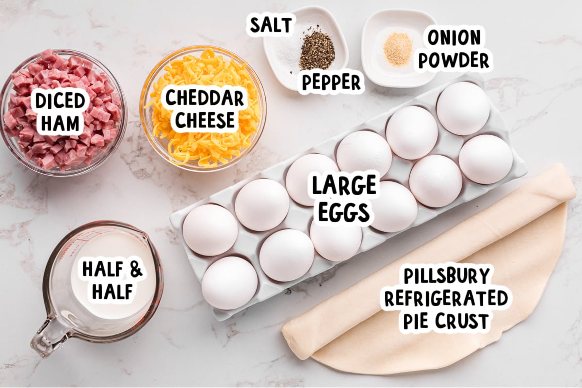 ingredients for slow cooker quiche on a table.
