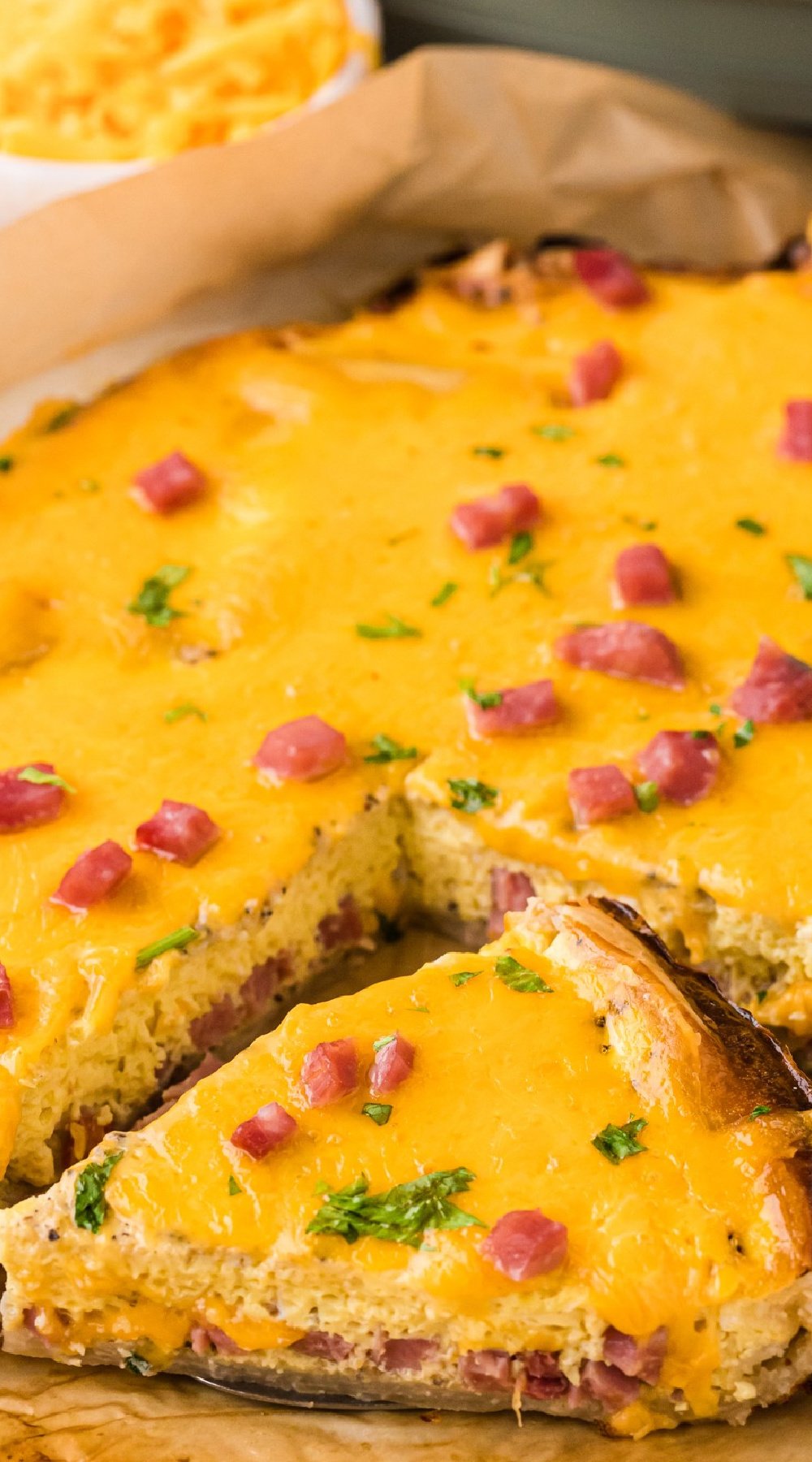 long image of slow cooker quiche.