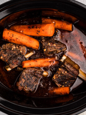 overhead shot of slow cooker short ribs.