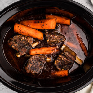 overhead shot of slow cooker short ribs.