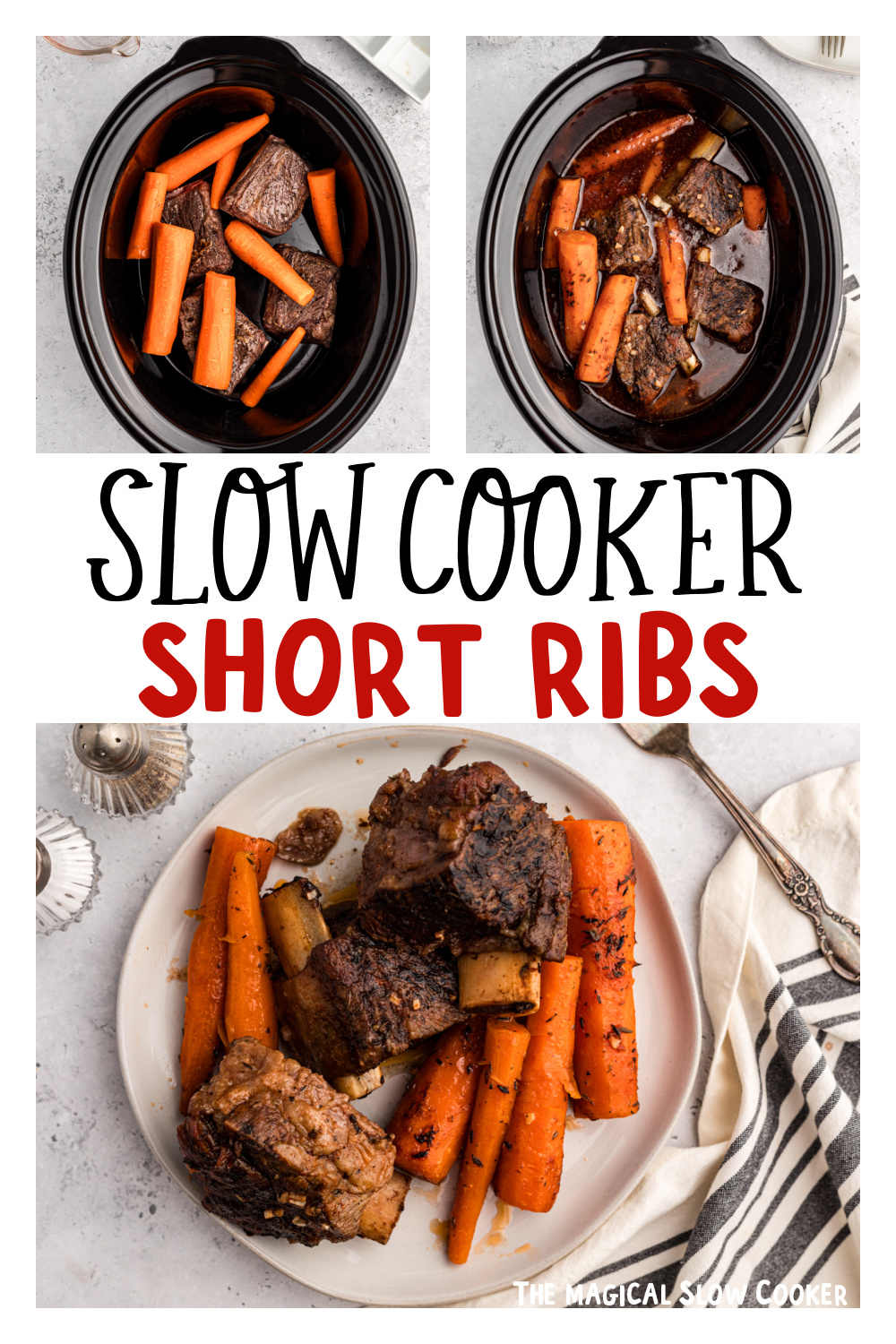 three images of slow cooker short ribs for pinterest.