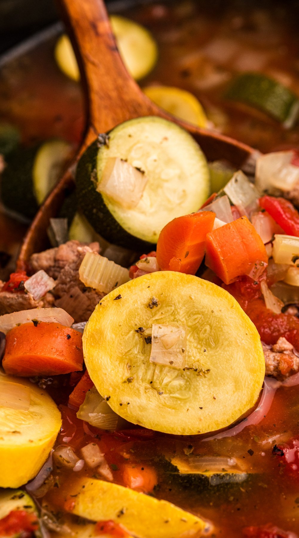 long image of slow cooker zucchini soup.