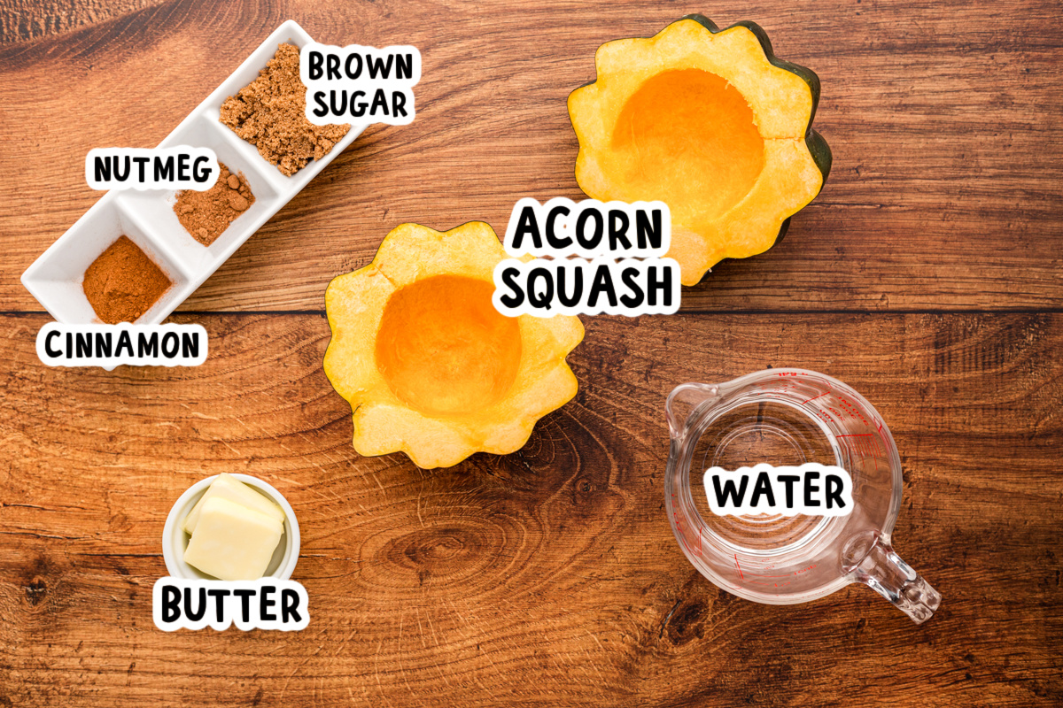 ingredients for slow cooker acorn squash on a table.