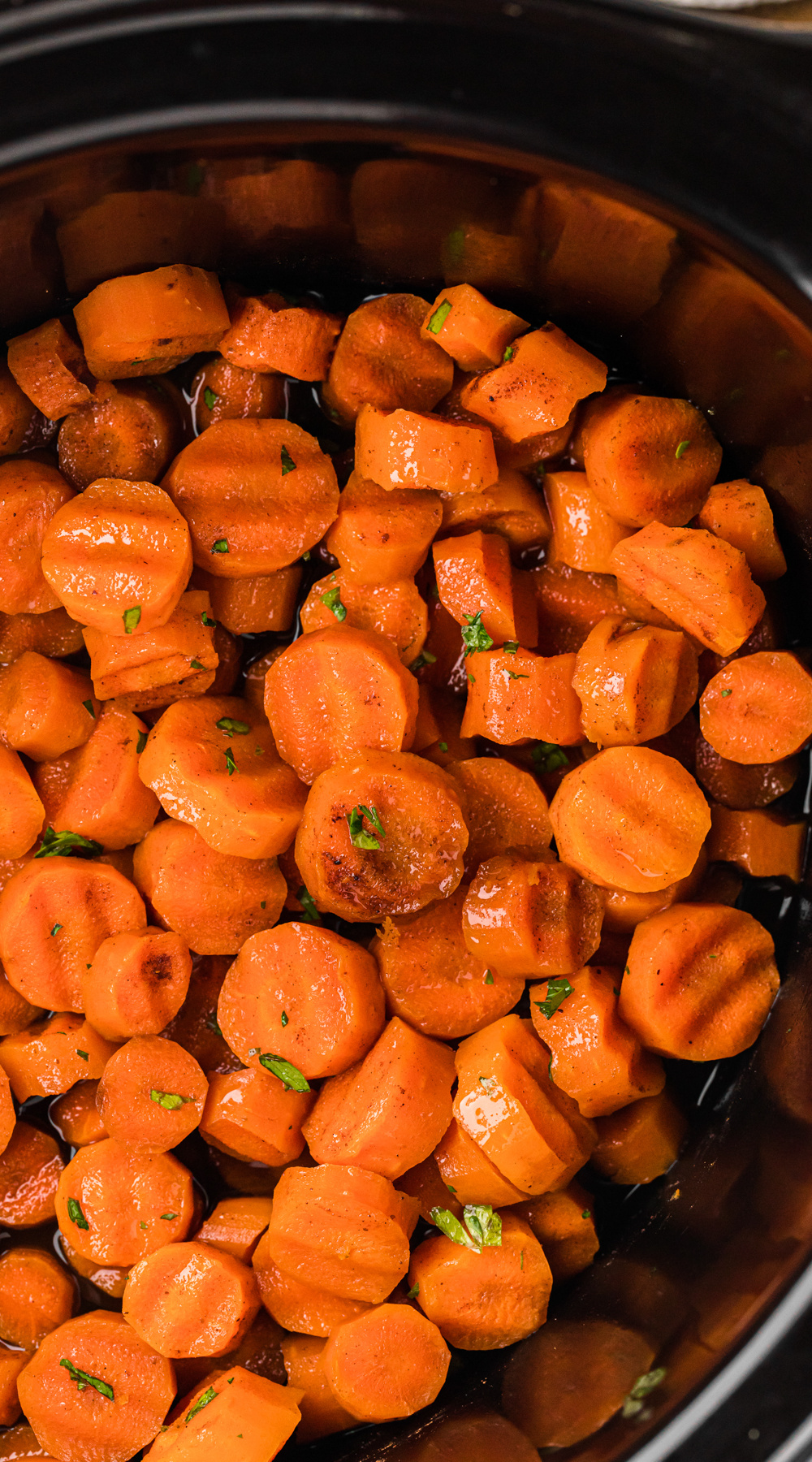 long image of slow cooker candied carrots.